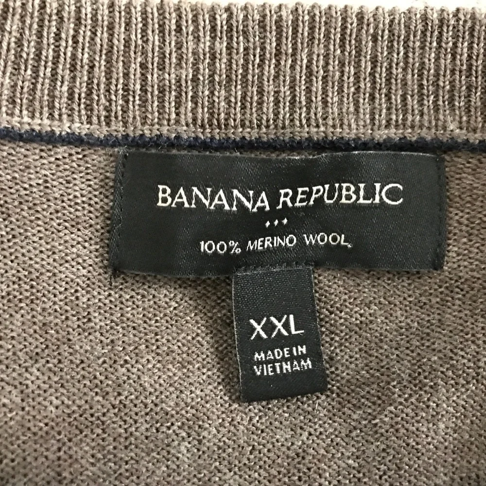 Banana Republic Sweater Mens XXL Brown Striped 100% Merino Wool Crewneck